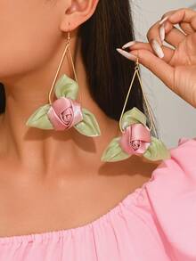 1 Pair Exaggerated 3D Geometric Fabric Flower Earrings For Women - Multicolor - View 1