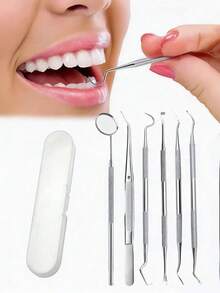 6/3pcs Dental Cleaning Tool Set, Professional Dental & Oral Hygiene Kit, Stainless Steel Toothpick, Dental Scaler, Tartar Remover, Suitable For Dentists, Personal & Pet Use, With Storage Box, Essential Household Item, Great Gift For Family & Friends - Multicolor - View 10