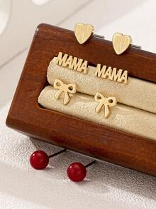 4 Pairs/Set Fashionable Delicate Bow & Heart Earrings Set, Gift For Valentine's Day & Mother's Day - Gold - View 4