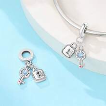 一款镀银锁钥匙系列 - 爱心蝴蝶吊坠，适用于 3 毫米手链 DIY 串珠，女士时尚饰品，节日生日礼物 - 彩色 - 查看 11