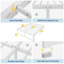 Allewie Twin/Ful/Queen/King Size Bed Frame, 14 Inch Metal Platform Bed Frame With 4000LBS Heavy Duty Steel Slats Support, Noise Free, Easy Assembly, No Box Spring Needed, White - trắng - Xem 5