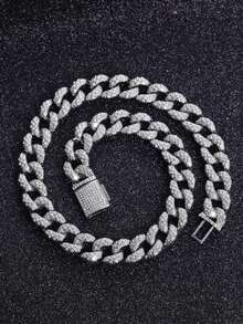 1pc 15mm Long Miami Cuban Link Hip-Hop Rap Style Necklace Accessory, For Teenager, Rap Fashion Accessory, Hip Hop Chain, Highquality Necklace, Silverplated Chain, Men's Chain - Dây chuyền  màu bạc - Xem 7