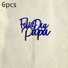 1个/3个/6个亚克力西班牙语父亲节蛋糕装饰插牌，“Feliz Dia Del Padre”（父亲节快乐），“Feliz Dia Papa”（爸爸节）蛋糕装饰，父亲节主题DIY蛋糕装饰用品 - 彩色 - 查看 21