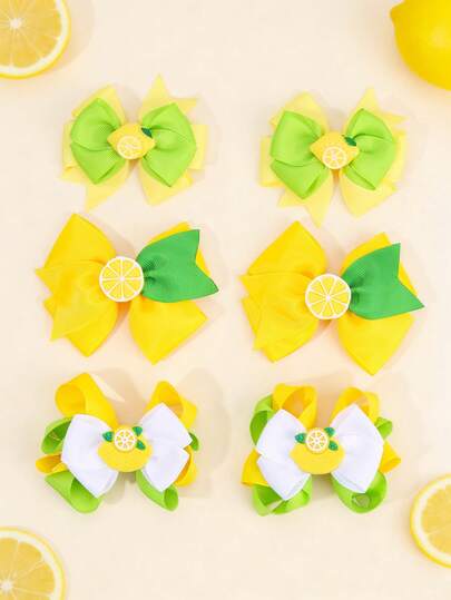 6个Y2K水果发夹，黄色白色柠檬鳄鱼夹发夹，优雅丝带母亲节发卡，可爱甜美发饰，适合女孩青少年度假夏季礼物