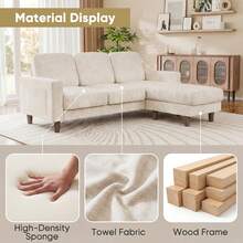 Convertible Sectional Sofa, L-Shaped Sofa With A Movable Sugar-Cube-Style Chair As A Footstool, Suitable For Living Rooms, Apartments And Small Spaces In Offices - White Towel - View 3