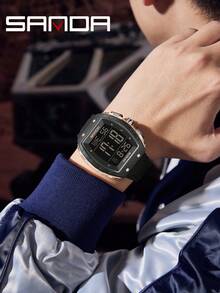 SANDA 6258 New Fashion Men Electronic Watch Big Display Dial Multifunctional Sport Waterproof Watch LED Luminous Digital Men Watch - Rose Gold - View 3