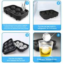 1pc Round Ice Cube Mold Tray With Funnel, For Making 4/6/8 Round Ice Cubes, Whiskey Cocktail Large Round Ice Cube Tray - Black - View 9