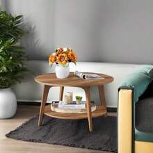 VASAGLE - Mesa Redonda de Centro de 2 Niveles con Almacenamiento para Sala de Estar 31.5 x 17.7 Pulgadas fácil de Montar Color café Miel ULCT243K41 - como en la foto - Ver 6