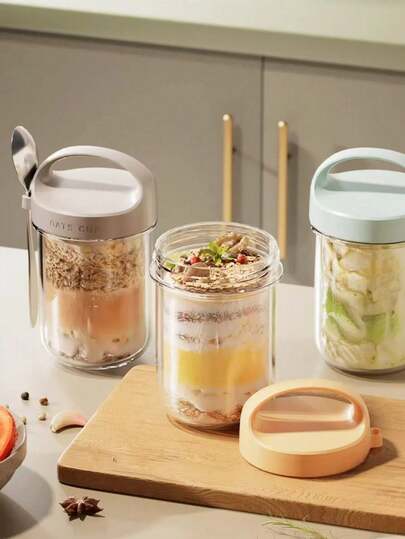 1 pieza Taza de yogur de vidrio sellada, Recipiente para avena overnight, Mini taza para batidos, Grano integral con cuchara, Taza portátil para cereales del desayuno, Conveniente para llevar, Suministros de cocina, Esencial para Halloween, Navidad, Boda, Cocina, Vacaciones, Hogar, Decoración de Halloween, Jardín, Camping, Viaje, Decoración de cumpleaños, Cumpleaños, Decoración de fiesta, Regalo ideal