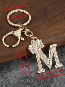1pc Fashion Zinc Alloy Rhinestone Letter Keychain, Elegant Charm For Bag/Backpack - Perfect Gift Car Accessories Bag Charm School Cute Goth Y2k - Gold - View 6