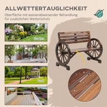 Two-Seater Garden Bench In Brown Fir Wood, Country Style, With Wagon Wheel Shaped Armrests. Dimensions: 105.5 X 56 X 79 Cm. - Brown - View 5