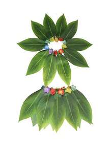 1件绿色10叶夏威夷草裙，1件绿色15叶夏威夷草裙，女士及女孩夏季沙滩派对服装 - 布藝樹葉裙 - 查看 7