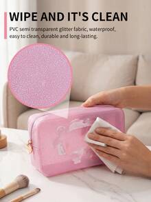 MIYIN 1pc PVC Transparent Cosmetic Bag, Travel Makeup Pouch, Makeup Brush Holder, Toiletry Bag, Beach Bag, Cosmetic Storage Organizer, Travel Makeup Organizer, Gift Bag With Zipper, Nail Polish Bag - Pink - View 7