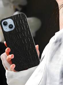Crocodile Pattern 1pc Crocodile Texture Shock-Proof Leather Phone Case With Rotating Sound Design, Suitable Compatible With Iphone - Crocodile Pattern Black - View 9