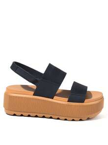 Platform Sandals For Women Round Toe Hook And Loop Strap Slip On Slides Strapy Flip Flops Casual Slippers Party Vacation Walking Beach Indoor Outdoor Spring Festival Womens Summer Sandals  Black Tan Sandals - Nâu đen - Xem 3
