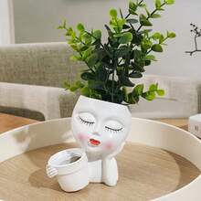 White Geometric Shaped Resin Succulent Planter - Classic Home Decor Accessory - Multicolor - View 4