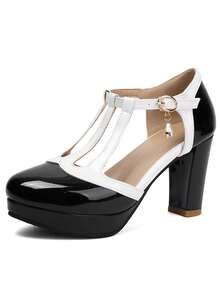 Block Chunky High Heels Pumps For Women Cute Bow Ruffle Ankle Strap Pearl Chain Platform Lolita Style Pumps Woman - 黑色 - 查看 6