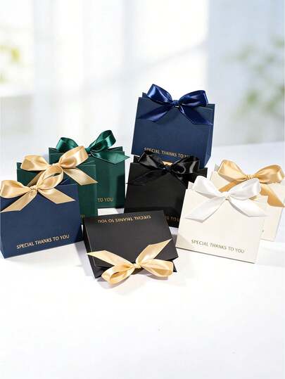 10个方形感谢礼盒，配缎带蝴蝶结，优雅特别感谢派对糖果盒，可定制礼品包装，适用于婚礼招待会、生日派对、婴儿派对、新娘派对、宾客糖果巧克力礼盒