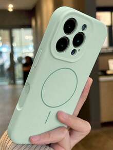 1pc Matte Liquid Silicone Minimalist Magnetic Phone Case, Compatible With IPhone 17 Air 16 15 14 13 12 Pro Max Plus, Supports Wireless Charging, Soft Silicone Back Cover - Màu xanh Bạc hà - Xem 4