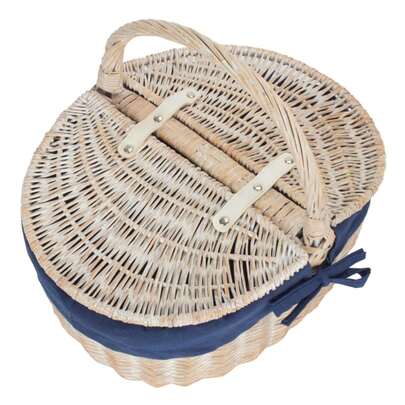 Red Hamper White Wash Wicker Oval Picnic Shopping Basket