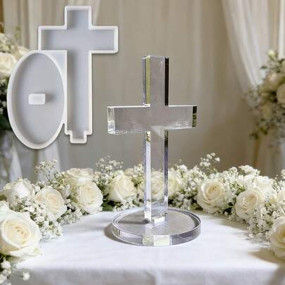 Cross With Base Mold, Cross With Base Candle Mold, Silicone Resin Mold For Candle Soap Aroma Bead Resin Clay Pendant DIY Crafts Wax Christmas Gift
