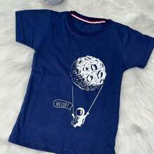 Children's T-Shirt 100% Cotton - Astronaut On A Moon Swing Print, Stylish T-Shirt Ideal For Boys. Fast Delivery - 藏蓝色 - 查看 2