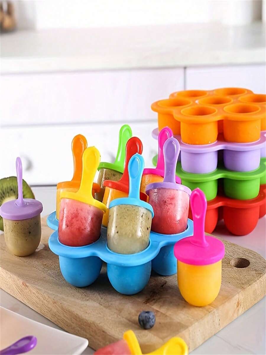 Juegos de moldes versátiles para paletas, moldes de 7 agujeros, moldes de helado de colores, moldes creativos para polos, utensilios de cocina