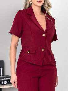 New Tailored Blouse And Wide-Leg Trousers Set With Working Buttons C6606 - Burdeos - Ver 9