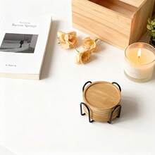 6件套日式竹木耐热杯垫，含1个铁架，木质茶杯垫，圆形耐热茶垫，禅意家居木质杯垫 - 彩色 - 查看 10