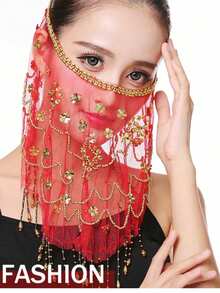 Belly Dance Sequin Decorated Veil And Coin Tassel Waist Accessories Set, For Stage Performance, Party, Dance - Multicolor - View 28