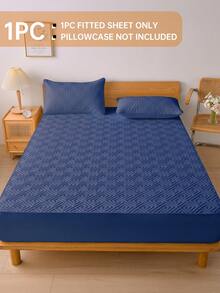 1pc Waterproof Solid Color Fitted Sheet, Skin-Friendly Mattress Protector, Dust-Proof And Moisture-Proof Mattress Cover, Ultrasonic Embossed Suitable For All Size Mattresses, Bedding Gift, Machine Washable - Navy Blue - View 2