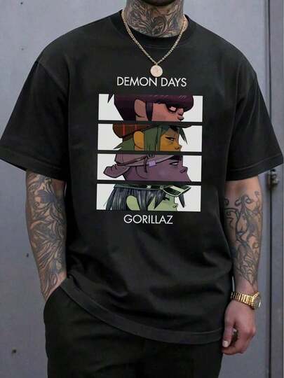 Camiseta de manga corta y camisa casual para hombres con estampado de letras y cuello redondo, verano