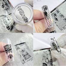 美甲印花板，新手友好型美甲装饰模板，新款中国风竹影，异域奇幻，复古宫廷，奢华精致复杂印花图案美甲印花模具，透明硅胶印花印章，钢制底板 - 彩色 - 查看 7