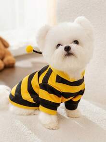 1件条纹蜜蜂图案宠物卫衣，小型宠物秋冬保暖卫衣，可爱蜜蜂设计，小型犬户外宠物服装，猫咪服装，情人节礼物 - 彩色 - 查看 5