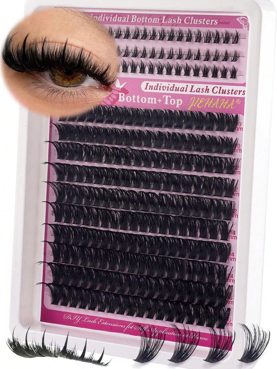 150D Cartoon Style Eyelash Cluster, Hedgehog Shaped Lashes + Lower Lashes, Natural Effect, Mink Material, 210/190 Pieces DIY Eyelash Extension 6-16mm Mixed Length Fluffy Bundled, Cat Eye Dramatic Wet Effect False Eyelashes, Segmented False Lashes, Reusable, Suitable For Daily Makeup, Parties And Celebrations, Creates A Voluminous Look - D - 查看 1