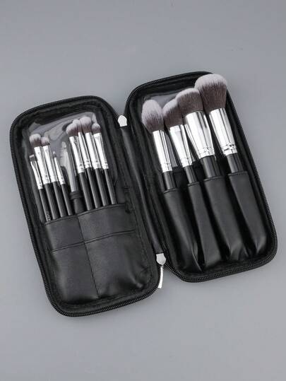 Bộ 12 cọ trang điểm chuyên nghiệp cao cấp, cọ tán kem nền, phấn mắt và phấn má hồng, kèm túi đựng.