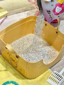1个超大半封闭式猫砂盆，可爱卡通图案，敞口设计，高边设计防止猫砂飞溅，适合幼猫和成猫，防漏设计，易于清洁，耐用，带防溅挡板，宽敞的猫砂容器 - 均碼 - 查看 9