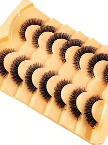 7 Pairs/Set Short 3D Mink Eyelashes, Russian DD Curl, Handmade, Natural Fluffy & Thick, Full Strip Eyelashes, Wholesale Eyemakeup - Black - View 5