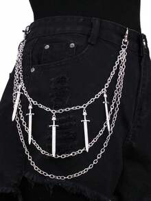 1 pieza Collar de cadena multicapa con colgante de espada de metal vintage, accesorio de moda adecuado para combinar con vaqueros, faldas, uso diario, ropa urbana, Halloween, festivales de música, estilo Y2K - Colgante de espada con múltiples cadenas - Ver 1