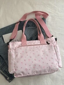 Tas jinjing bahu minimalis modis berkapasitas besar dengan banyak saku, cocok untuk sekolah, kerja, perjalanan, dan bisnis. - Berwarna merah muda - View 6