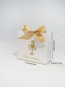 5 piezas Caja de recuerdo de Primera Comunión con diseño de cáliz y cruz, caja de regalo mini con impresión en dorado y plateado, lazo de cinta de satén, elegante soporte para dulces para ceremonia de la iglesia, pequeña caja de regalo, fácil de ensamblar - 11,5X4,5X10cm - Ver 9