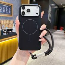 1pc Matte Liquid Silicone Minimalist Magnetic Case For IPhone 16 15 14 13 12 Pro Max Plus Wireless Charge Soft Silicone Back Cover - Black - View 3