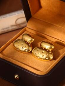 1 par de pendientes redondos vintage con relieve, de color dorado, de acero inoxidable con diseño geométrico, para mujer, regalos de joyería para fiestas y viajes de verano - Dorado - Ver 4