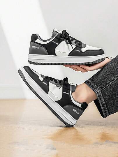 Men's Contrast Color Thick Sole Sneakers, Comfortable Non-Slip Durable Soft Bottom Outdoor & Casual Shoes