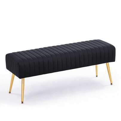 44 Inch Bedroom Ottoman Bench, Black Upholstered End Of Bed Bench With Gold Legs For Living Room Bedroom Dinning Room Entryway, Black