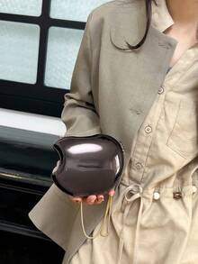 Bolso de cadena brillante, nuevo para primavera temprana 2026. Bolso de hombro en forma de manzana mini para mujer. Bolso cruzado de acrílico de moda. - Negro - Ver 3