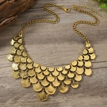 1件 时尚复古项链，几何叶子拼接合金饰品，女士短款颈链 - 古金色 - 查看 1