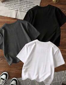 Kit 3 Camisetas Infantil Menino Astronauta NASA Estampa Divertida Algodão Confortável Moda Casual Malha Premium 100% Algodão Envio Imediato PROMOÇÃO - Preto, Branco e Chumbo - Visão 2