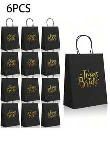 6 piezas Bolsas de regalo marrones con asas, bolsas de papel marrón para obsequios de fiesta adecuadas para despedida de soltera, fiesta de damas de honor y otras ocasiones, bolsas de caramelos marrones adecuadas para regalos de boda para la novia, negocios, compras, minorista, mercancías, 1 paquete - multicolor - Ver 10