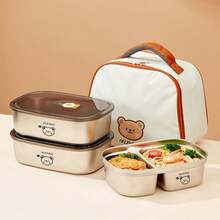 304 Stainless Steel Lunch Box With Cute Cartoon Patterns, Sealed And Leak Proof Bento Box, Camping And Picnicking Portable Food Container , Microwave Heatable, Cold And Heat-Resistant Refrigerator Fresh-Keeping Box, Suitable For Student And Adult Use In Home, School, Office, Outdoor - Multicolor - View 10